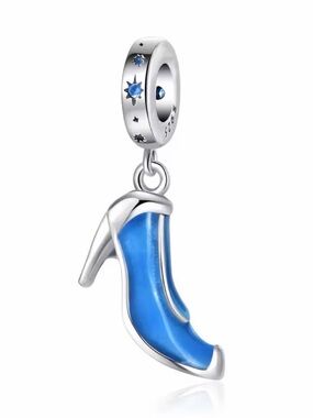 Sterling Silver Blue High Heel Shoe Dangle Charm
